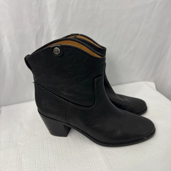 Frye Jolene Pull On Short Boots Womens Size 9 M Black Leather Boho Western - Picture 1 of 12
